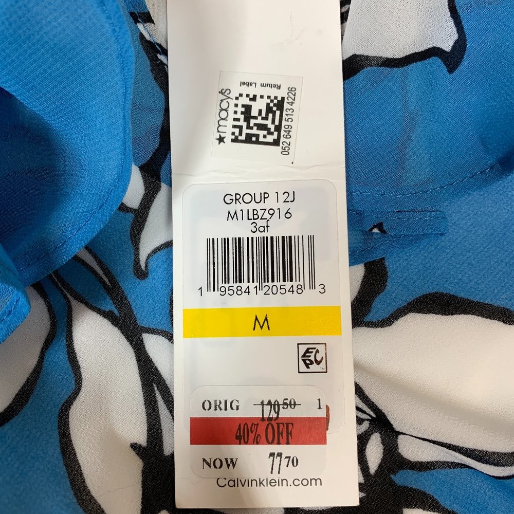 Calvin Klein Womens Floral Printed Chiffon Faux Wrap Dress Blue Size M NWT - Picture 7 of 13